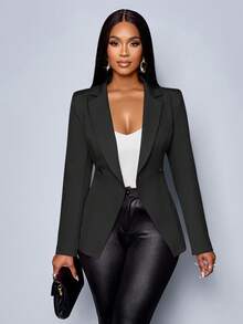 SOLERSUN 女装冬季优雅通勤新年派对情人节女士秋冬西装外套，收腰修身保暖冬季橙色西装外套 - 黑色 - 查看 4