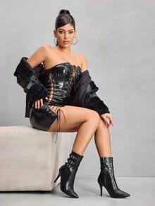 CUCCOO SZL 女士尖头细高跟扣性感优雅时尚中筒靴 - 黑色 - 查看 7