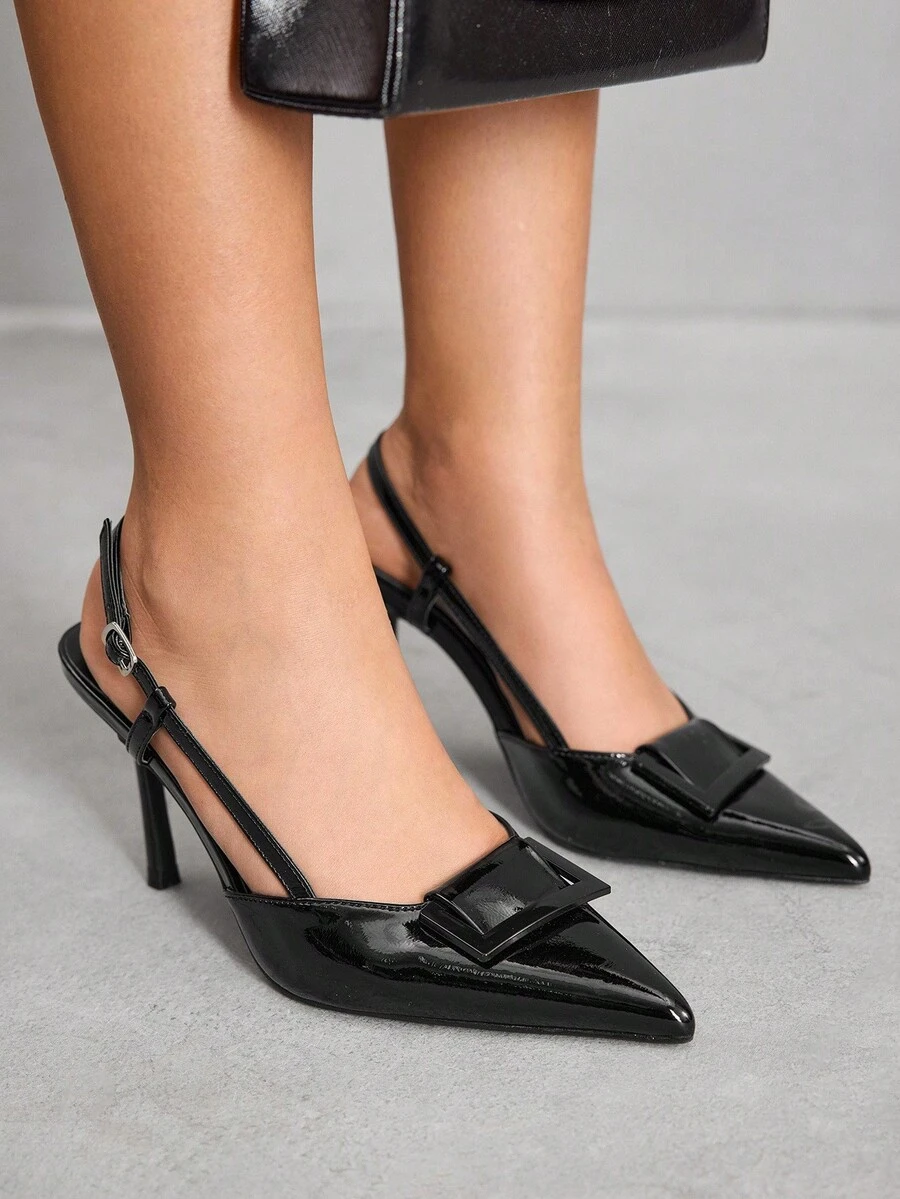 CUCCOO SZL Tacones de aguja de punta negros de moda con tacón alto - Negro - Ver 1