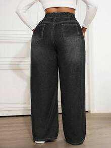 Dripcurv 大码休闲宽松松紧腰直筒牛仔裤，蓝色 - 深灰色 - 查看 2