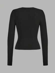 SHEIN EZwear 2 piezas Camisetas de manga larga casuales y minimalistas de talla grande en negro, para otoño/invierno