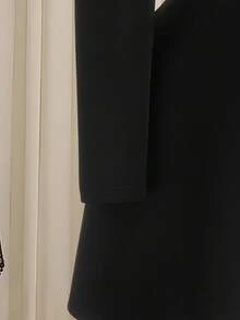SHEIN Clasi 大码女式派对针织长袖方领串珠水钻装饰短款连衣裙 - 黑色 - 查看 3