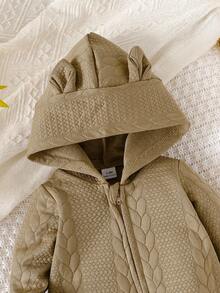 SHEIN Unisex Baby Hooded Jumpsuit, Soft & Comfortable, Long Sleeve, Zipper Closure, Adorable For Spring/Autumn Fall Winter