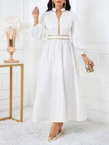 SHEIN Lady 新款缎面白色连衣裙，适合晚宴、婚礼新娘穿着 - 白色 - 查看 6