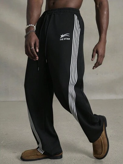 PAVTROS Plus Size Men's Patchwork Drawstring Casual Simple Sweatpants Going Out Street Wear Color Block Black Sweatpants, For Husband, Boyfriend Gifts, For Rave