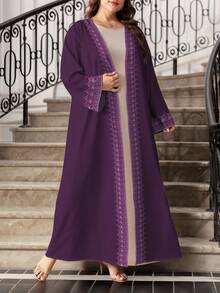 SHEIN Najma Áo khoác cardigan dài tay thời trang in họa tiết hoa kỹ thuật số cỡ lớn màu tím dành cho nữ, phong cách Abaya Ả Rập thanh lịch, mùa xuân/thu - Nhiều màu - Xem 3