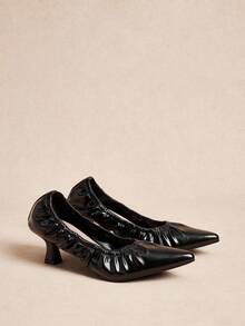 Rosivie Women's Pointed Toe Pleated Fashion Daily Commute High Heel Pumps - Black - View 5