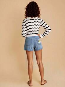 SHEIN Cárdigan de punto versátil a rayas blancas y negras para niña preadolescente