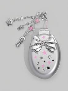 ROMWE Kawaii 1 件可爱蝴蝶结折叠梳子和镜子套装，返校气囊梳，DIY 便携式梳子镜子 - 淺灰色 - 查看 1