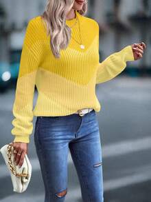 EMERY ROSE Women's Crew Neck Four-Color Yellow Sweater - Multicolor - View 4