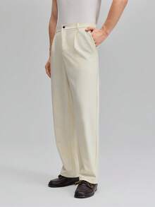 Officeau Old Money 男士商务休闲直筒西裤，垂褶设计，秋冬款，Old Money 男士正装裤，春夏款 - 白色 - 查看 2