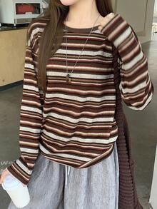 DAZY Casual Striped T-Shirt For Women, New Autumn Collection Long Sleeve Top