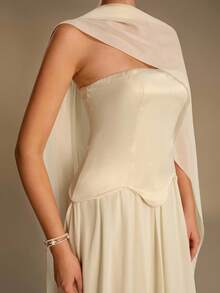 Enchnt 秋冬浪漫杏色抹胸连衣裙，搭配飘逸披肩，时尚优雅，适合派对、约会、假日、毕业典礼、婚礼宾客、办公室、外出、万圣节、圣诞节等场合。这款连衣裙是女士秋季连衣裙、秋季服装、秋季套装、狂欢节、新年等场合的理想之选。 - 杏色 - 查看 3