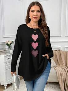 EMERY ROSE Koszulka z nadrukiem w różowe serce Ombre, swobodna, minimalistyczna, z okrągłym dekoltem i dużym rozmiarem, jesień/zima - Wielokolorowe - Zobacz 7