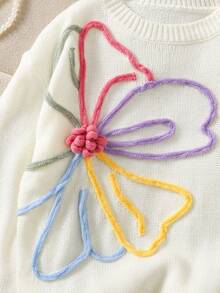 1 Áo len cho bé gái tuổi teen, Phong cách ngọt ngào và thời trang, Họa tiết thêu hoa 3D nhiều màu sắc, Dáng rộng, Cổ tròn, Tay dài, Mềm mại và thoải mái, Đa năng, Bền, Không mùi và Không chứa Formaldehyde, Thích hợp để mặc hàng ngày, Thiết yếu cho mùa xuân và mùa thu - trắng - Xem 6