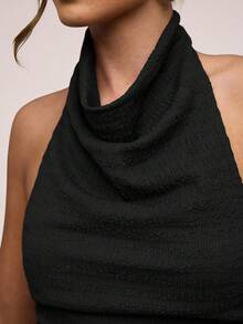 SHEIN BAE Atasan Wanita Model Halter Tanpa Punggung dengan Leher V Dalam, Warna Polos, Hitam - Hitam - View 3