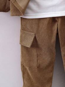 Sparklyn 2件套纯色男童休闲衬衫和裤子套装 - 棕色 - 查看 3
