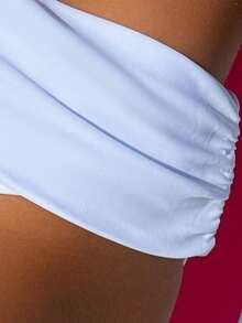 Swim Basics Solid Color Ruched Bikini Bottom, Beach Outfit Bathing Suit Summer,Summer Beach