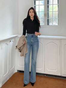 DAZY Women Short Sleeve Sweater, Polo Collar Knit Top With Half-Zip Front Summer Fall - Black - View 4