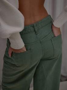 MUSERA Wide Leg Low Rise Green Washed Denim Jeans Cute Classy Casual Streetwear Sexy Going Out Fall Autumn Toffee  Chic