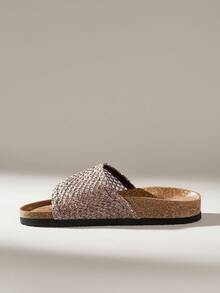 Solecia Dép đế bằng màu đen thời trang dành cho nữ, dép đi biển mùa hè - Cà phê nâu - Xem 3