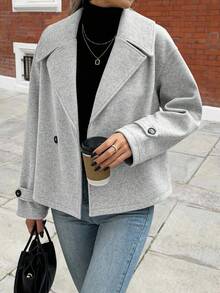 Struktiv Women's Oversized Collar Decorated Button Long Sleeve Overcoat - Light Grey - View 3