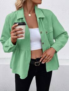 SHEIN LUNE Casual-Woman Fantasy-Simple Ruffle Regular Coat - Mint Green - View 3