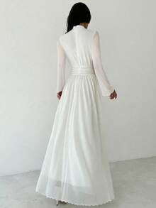 Firerie Women's Elegant Romantic Elegant Daily Commute Beach Vacation Stand Collar Pleated High Waist A-Line Flared Long Sleeve White Dress Women's New Year's Eve Dresses,Dresses For Women Elegant - White - View 8