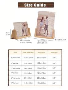 SURELIFE 1pc 6/7/8Inch Acrylic & Solid Walnut Wood Photo Frame Sign Holder Wood Base Table Menu Display Stand - Versatile Horizontal Or Vertical Display, Perfect For Home Decor & Gifts Deotative - Multicolor - View 4