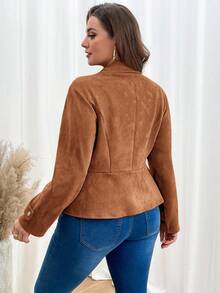 SHEIN Clasi Plus Size Casual Commuter Vintage Jacket, Autumn/Winter - Mocha Brown - View 2