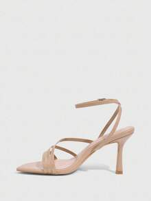 CUCCOO SZL Sandalias de tacón alto con punta cuadrada y correa color albaricoque para mujer - Albaricoque - Ver 5