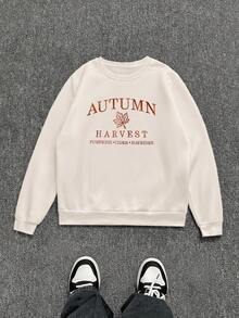 INAWLY 女式休闲字母刺绣长袖保暖内衬圆领运动衫，秋冬 - 杏色 - 查看 4