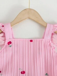Genkimix Kids 1pc Vintage Casual Slim Fit Unique Cherry Print Jumpsuit, Suitable For Outdoor Summer And School - Pink - View 5