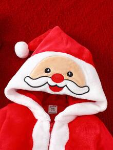 SHEIN 新生儿圣诞老人服装、长袖和裤子连体衣、圣诞节节日服装 - 紅色 - 查看 8