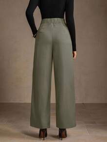 MOTF PREMIUM V WAIST SLANT POCKET WIDE LEG PANTS - Army Green - View 2