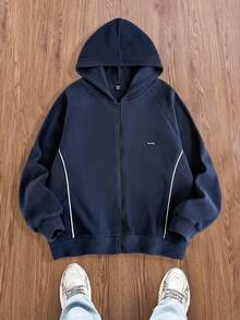 SWAVVY 男士海军蓝保暖连帽长袖运动衫，适合秋冬 - 寶藍色 - 查看 5