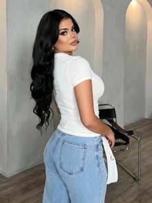 SHEIN SXY Plus Size Women's Basic Solid Casual Asymmetric Shoulder Exposed Top, White, Versatile Summer Blouse White Top One Sleeve Top White Top White Shirt One Shoulder Top White One Shoulder Top Asymmetrical Top White Fitted Top - White - View 2