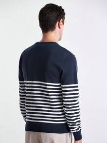 Manfinity CityGents Men's Crew Neck Raglan Long Sleeve Striped Fashionable Versatile Casual Knit Pullover Sweater, For Fall Winter
