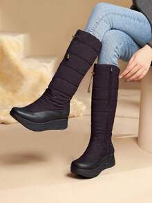 Botas con plataforma de mujer, estilo esquimal, color neutro, cómodas, ideales para climas invernales, forro interno. - Negro - Ver 2
