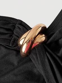 SHEIN MOD Metal Buckle Decor Ribbon Waist Ruched Black Jumpsuit,New Year's Eve, Christmas Clothes , Winter Clothes For Women,Party Outfit,Thanksgiving Outfit,Graduation, Elegant Jumpsuit For Women ,Chic Women's Jumpsuit - Black - View 3