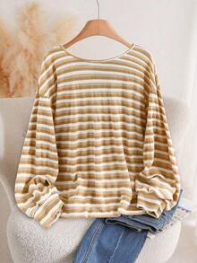 EMERY ROSE Große Größen Damen Strick T-Shirt mit Schleife, Lässig für Zuhause, Pendeln, Elegant