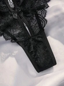 SpicyHot 1 قطعة سراويل داخلية نسائية من الدانتيل (سراويل فرنسية) - الأسود - مشاهدة 3