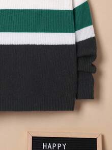 SHEIN Boys' Oversized Striped Hooded Pullover Sweater Fall Winter