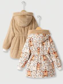 1 Áo khoác gió dài tay họa tiết da báo có thể đảo ngược cho bé gái, phù hợp cho mùa thu/đông - Màu Khaki - Xem 3