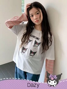 DAZY HELLO KITTY AND FRIENDS | SHEIN 少女卡通图案圆领长袖针织T恤 - 彩色 - 查看 5