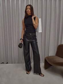 MUSERA High Neck Fitted Knit Racer Tank Top Streetwear Cute Classy Casual Sexy Going Out Toffee Evening Party Elegant   Spring - Black - View 3