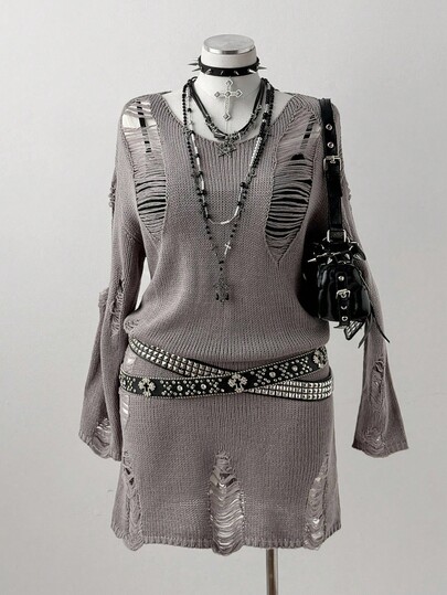 Sunspun New Vintage Distressed Crew Neck Long Sleeve Sweater