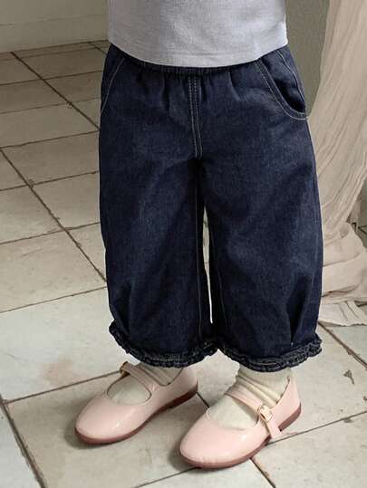 DAZY Toddler Girls' Casual Washed Korean Style Loose Wide Leg Jeans