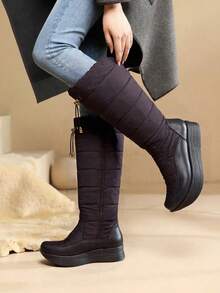 Botas con plataforma de mujer, estilo esquimal, color neutro, cómodas, ideales para climas invernales, forro interno. - Negro - Ver 3