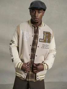PAVTROS Veste de baseball pour hommes à imprimé contraste couleur patchwork, slogan et lettre, pour l'automne/l'hiver, la sortie, le streetwear. Veste color block manches longues de baseball. Idéal pour offrir à des amis, un mari ou un petit ami. Veste de sport pour hommes, veste de baseball, veste graphique pour hommes. - Multicolore - Voir 4